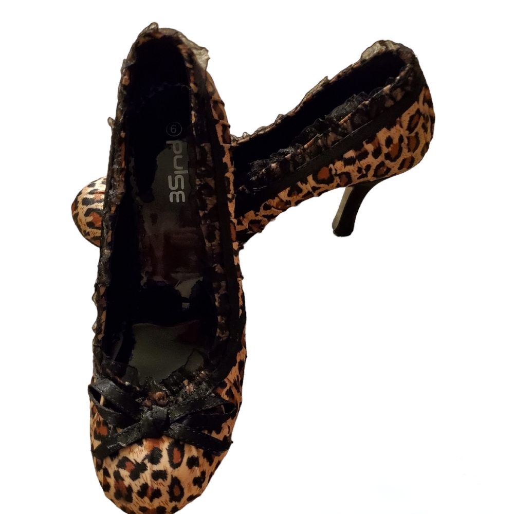 Pulse Leopard Print Heels with Black Trim